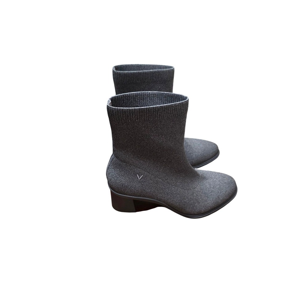 Vivaia Gray Women's Sock-Style Block Heel Ankle Boots Size 38 Sleek Stretch Knit